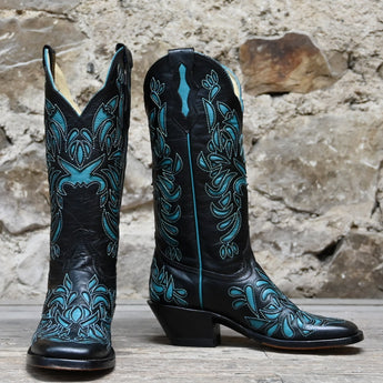 Hondo 13" Cowboy Boot – Black Volcano with Turquoise Inlays