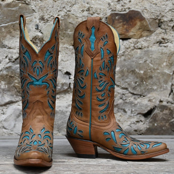 Hondo 13" Cowboy Boot – Brown Goat with Turquoise Inlays