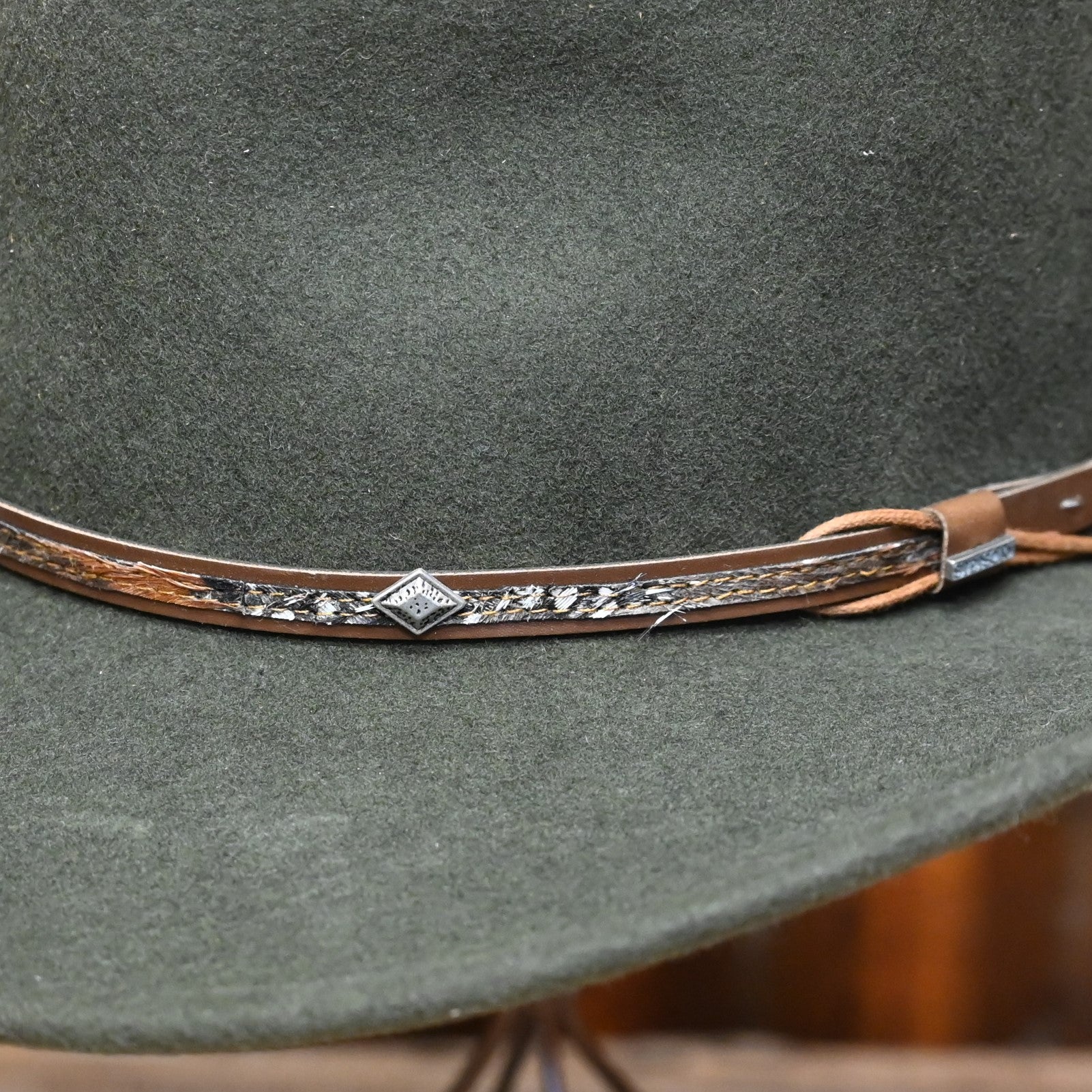 View of detail of hat