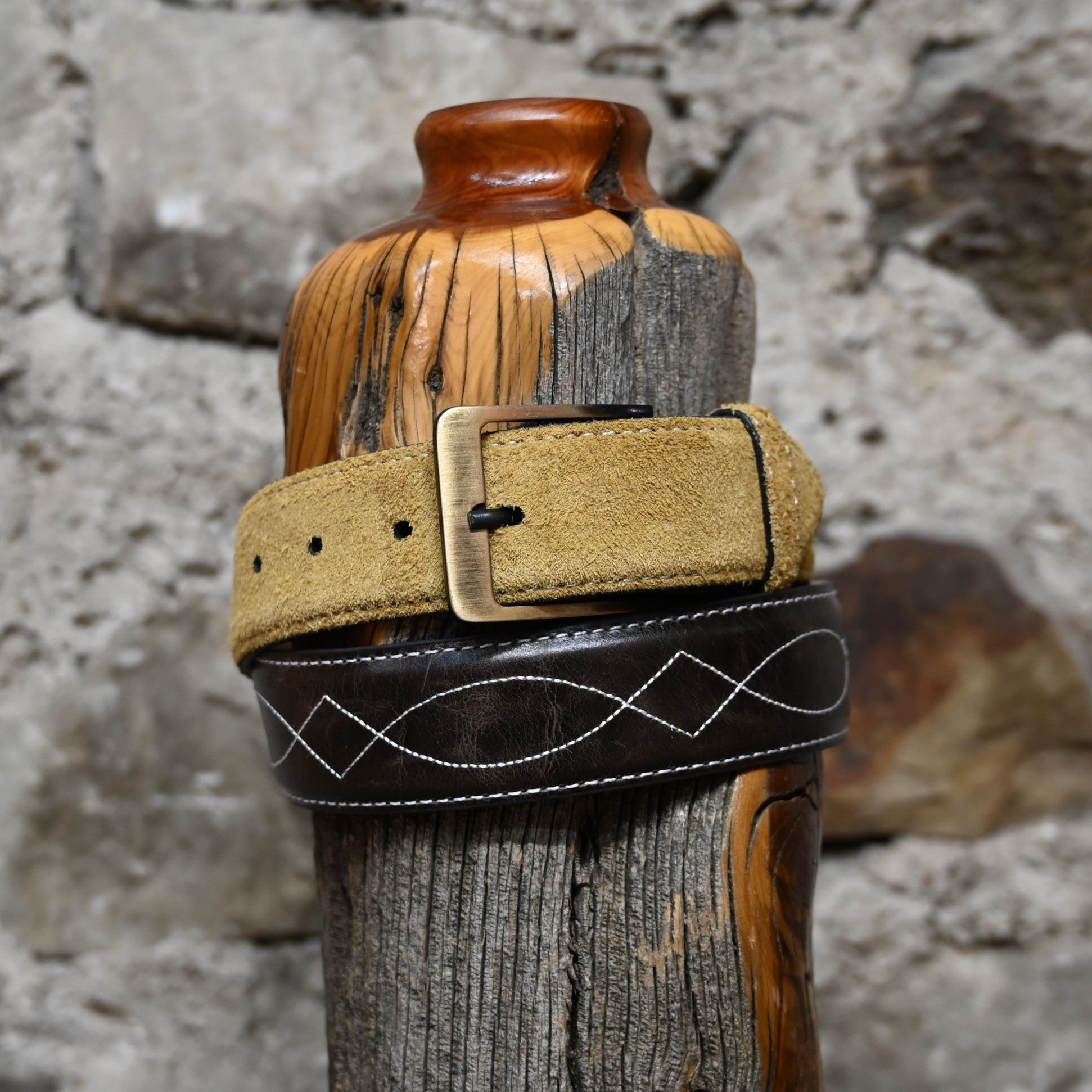 Hondo Maple Rough-Out leather belt with Brown Volcano inlay made to match Hondo Boot 1758