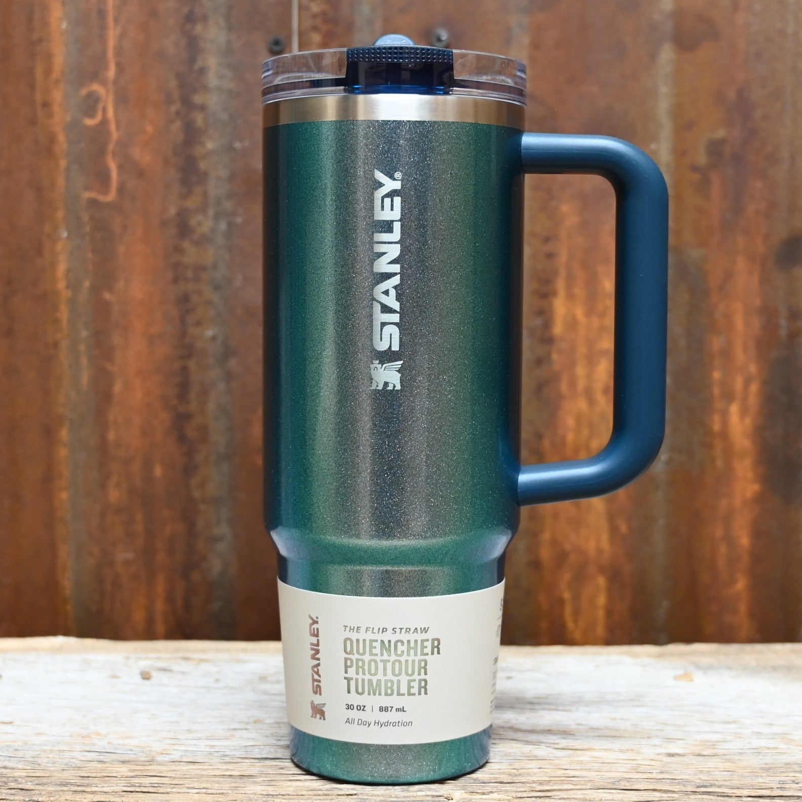 Stanley Quencher ProTour Flip Straw Tumbler 30 oz in Ponderosa Shimmer with flip straw lid and comfort-grip handle