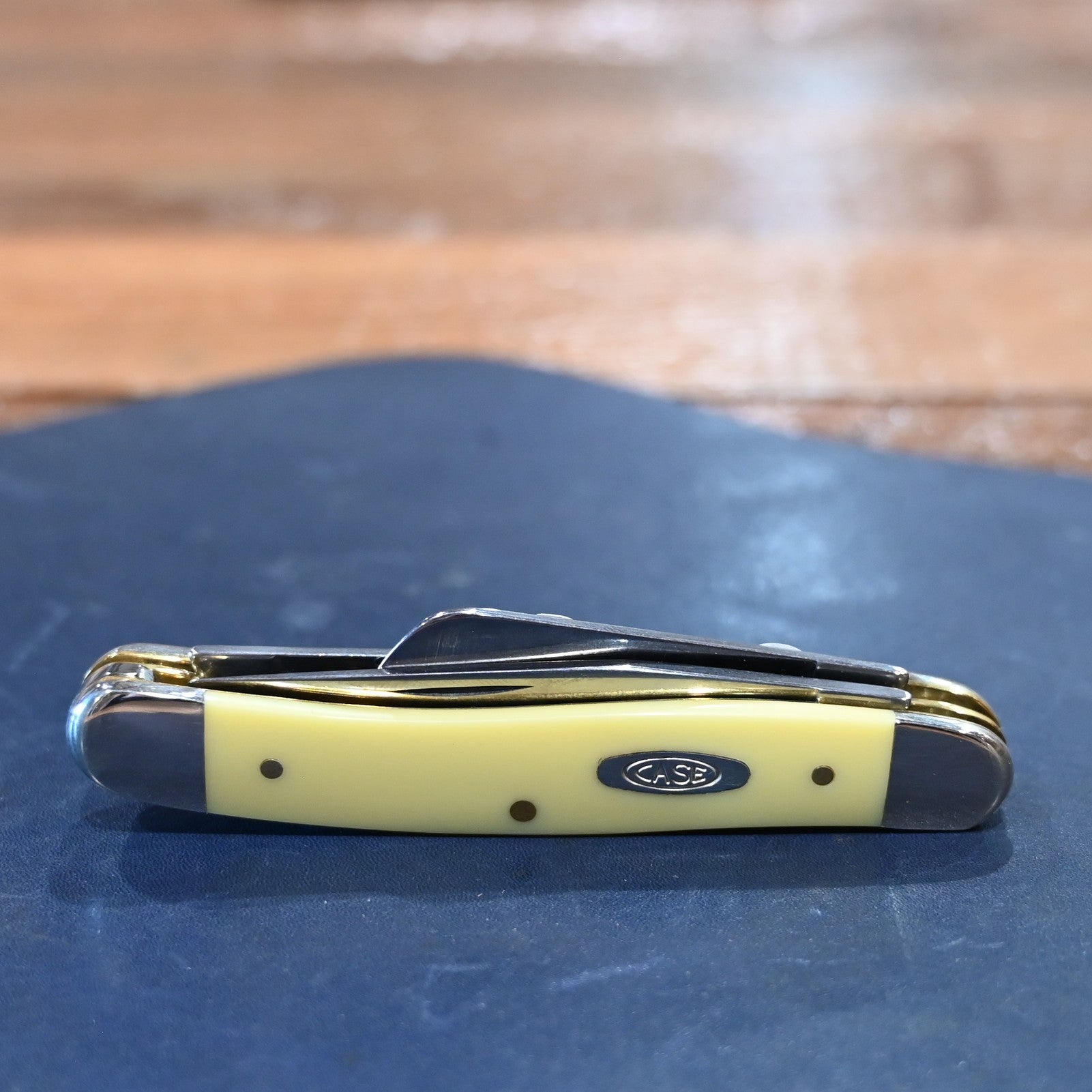 Case Yellow Synthetic Medium Stockman folding pocket knife with three Chrome Vanadium blades