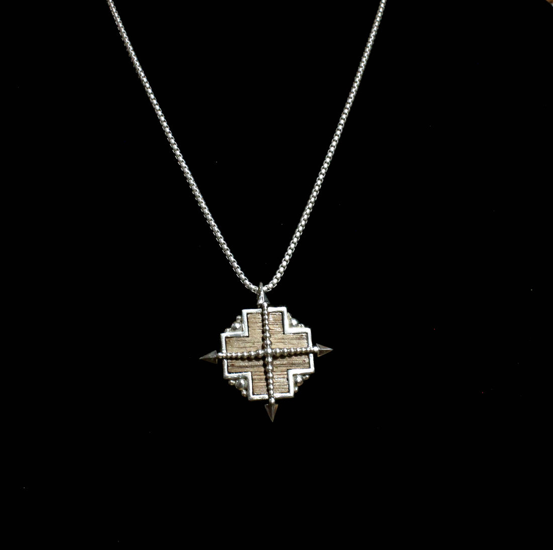 Medium True North Pendant- Sterling with Inlaid American Walnut Chain