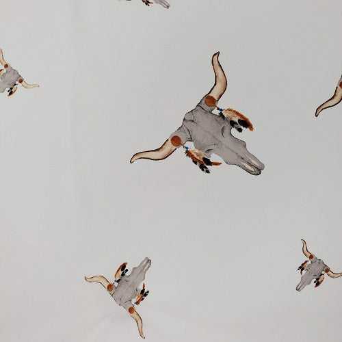 Cowboy Images Charmeuse Longhorns wild rag 22×22 steer skull print satin