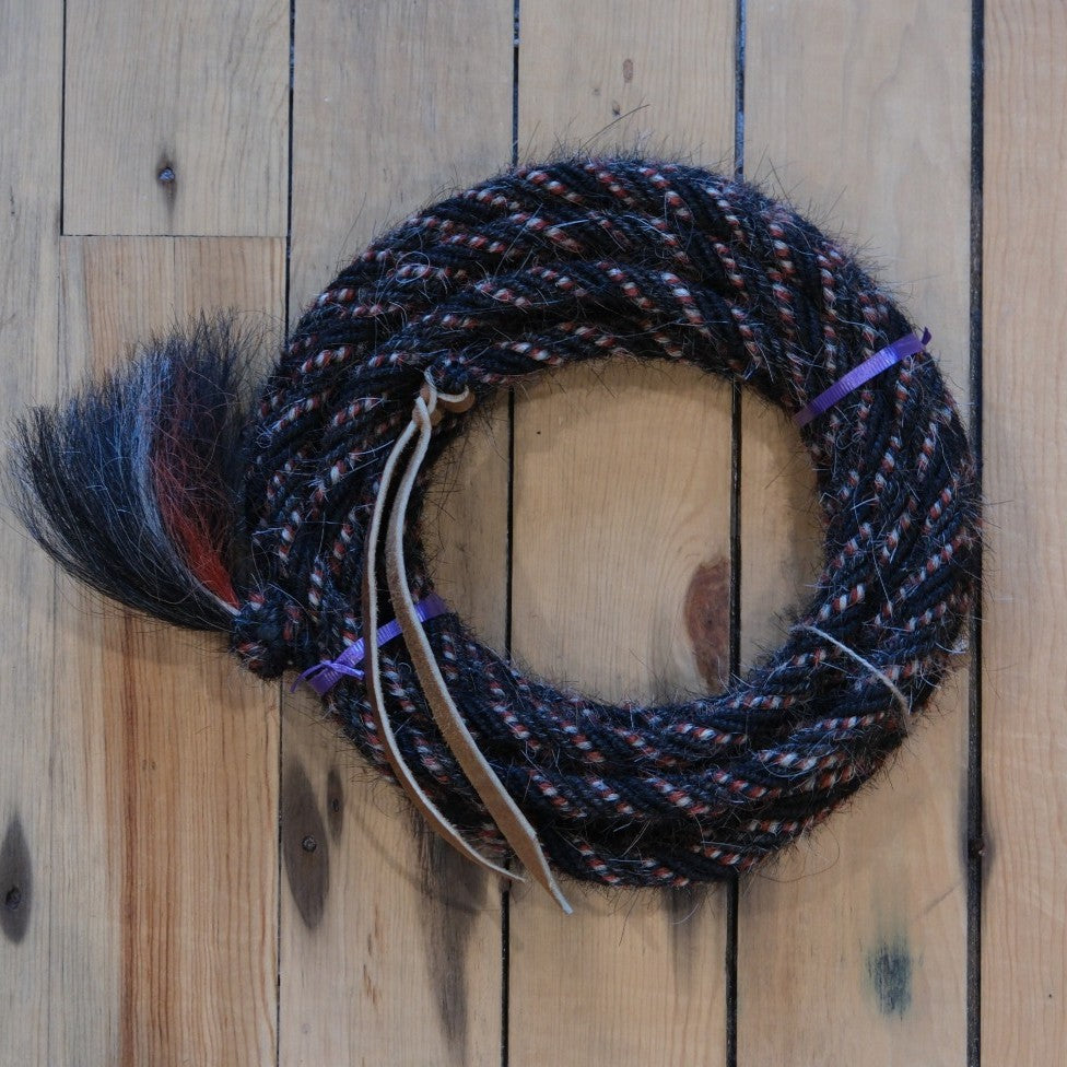JT Silversmiths Mane Horsehair Mecate 6 Strand with Red 22 Feet Long 1/2"