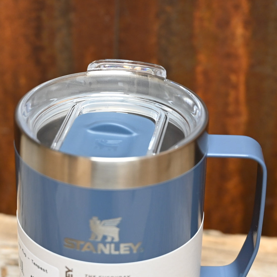 Stanley Stay Hot Camp Mug 24 oz in Tempest Gloss blue finish with stainless steel body and press-fit drink-thru lid