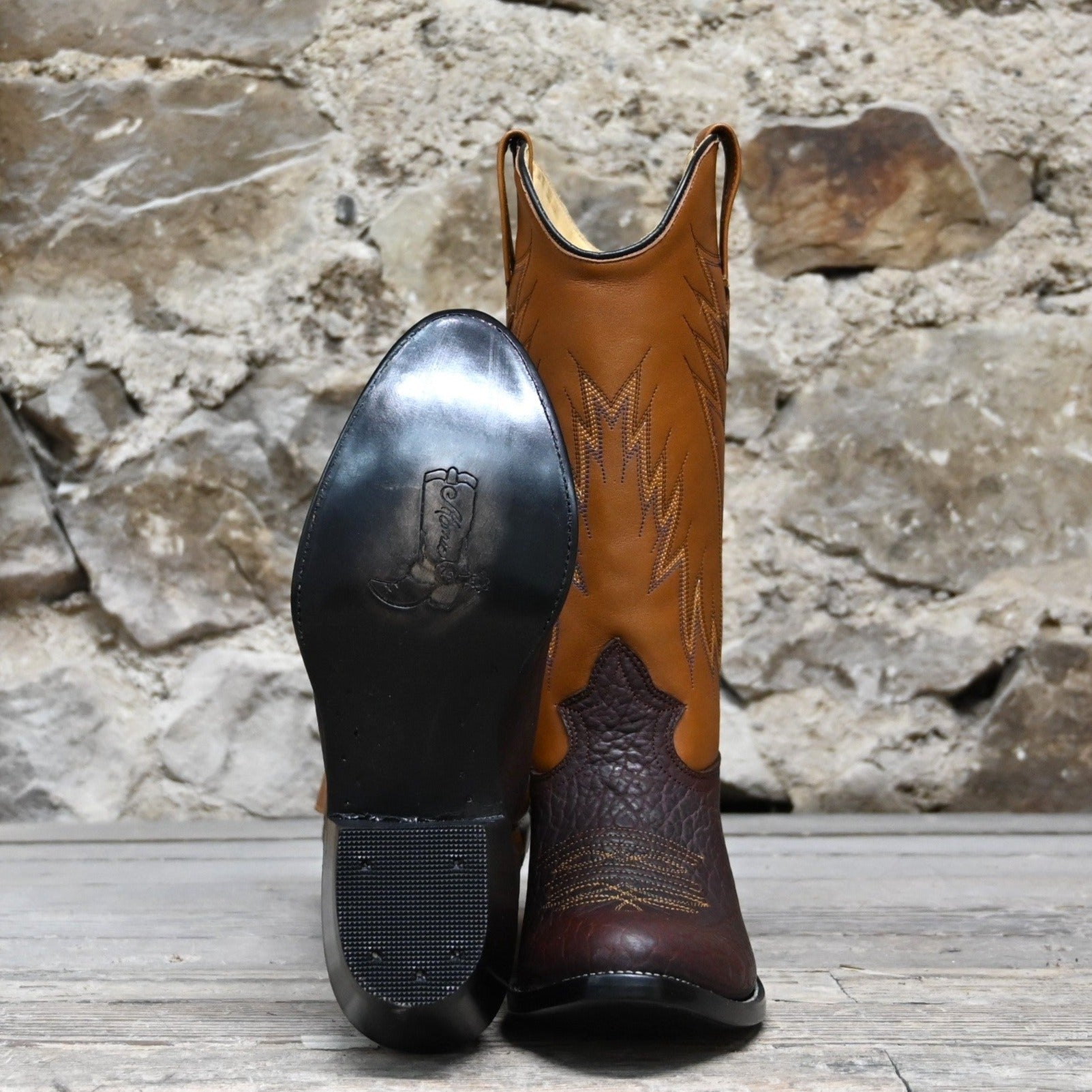 Nutted Calf Cognac Bison Boot on Custom "Duke" Last view of bottom