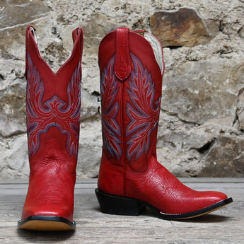 Hondo 13" Cowboy Boot – Red Cowhide Top with Red Shoulder Vamp
