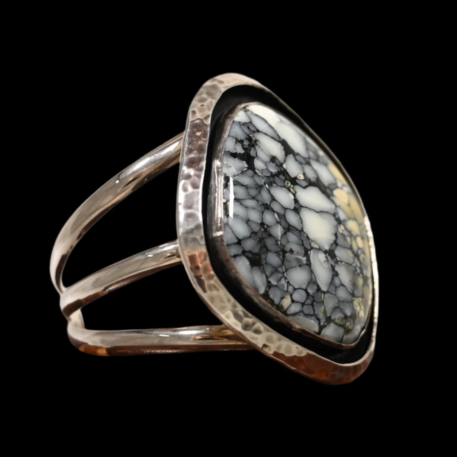 View of bracelet Rubio Enterprises Small Sterling Silver Cuff Bracelet with Chinese Turquoise