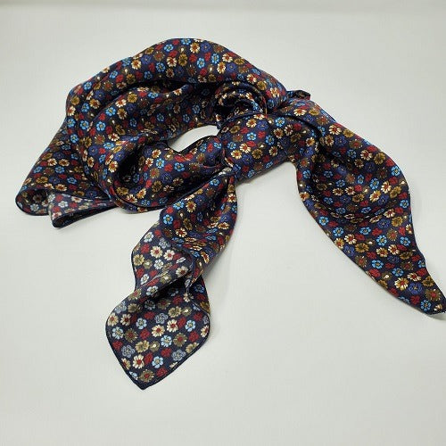 Cowboy Images Charmeuse Calico on Navy Wild Rag 36x36