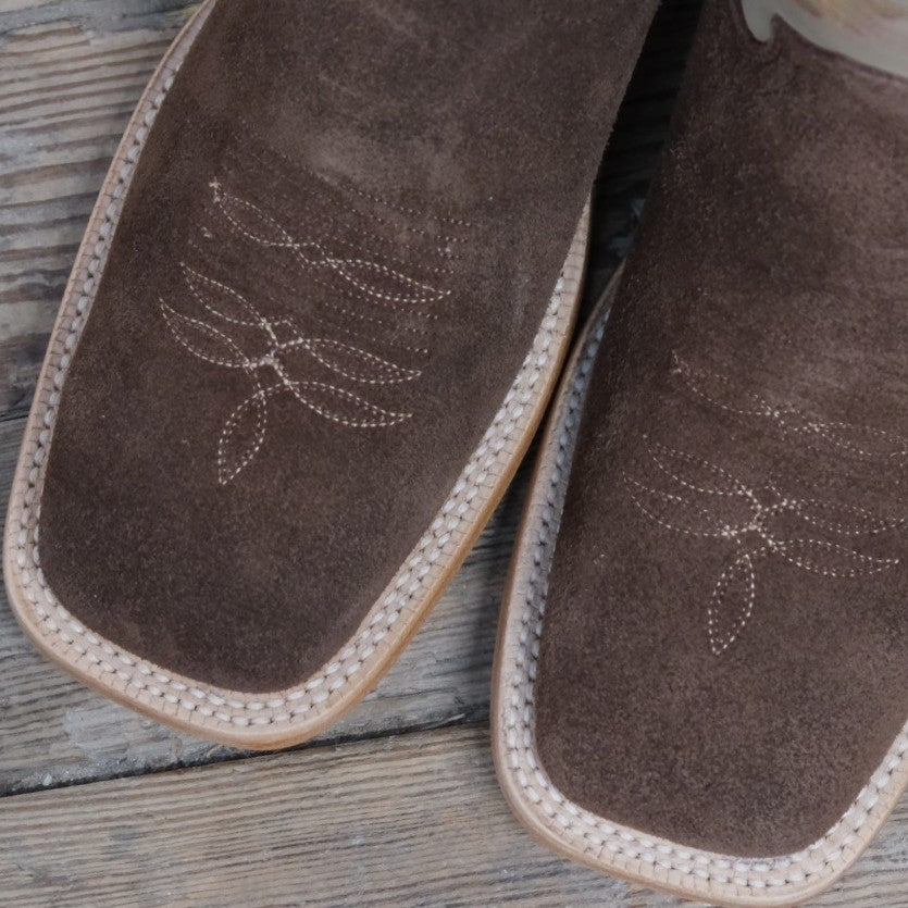 R. Watson Chocolate Heavy Roughout Boots With Bone Sinatra Cowhide