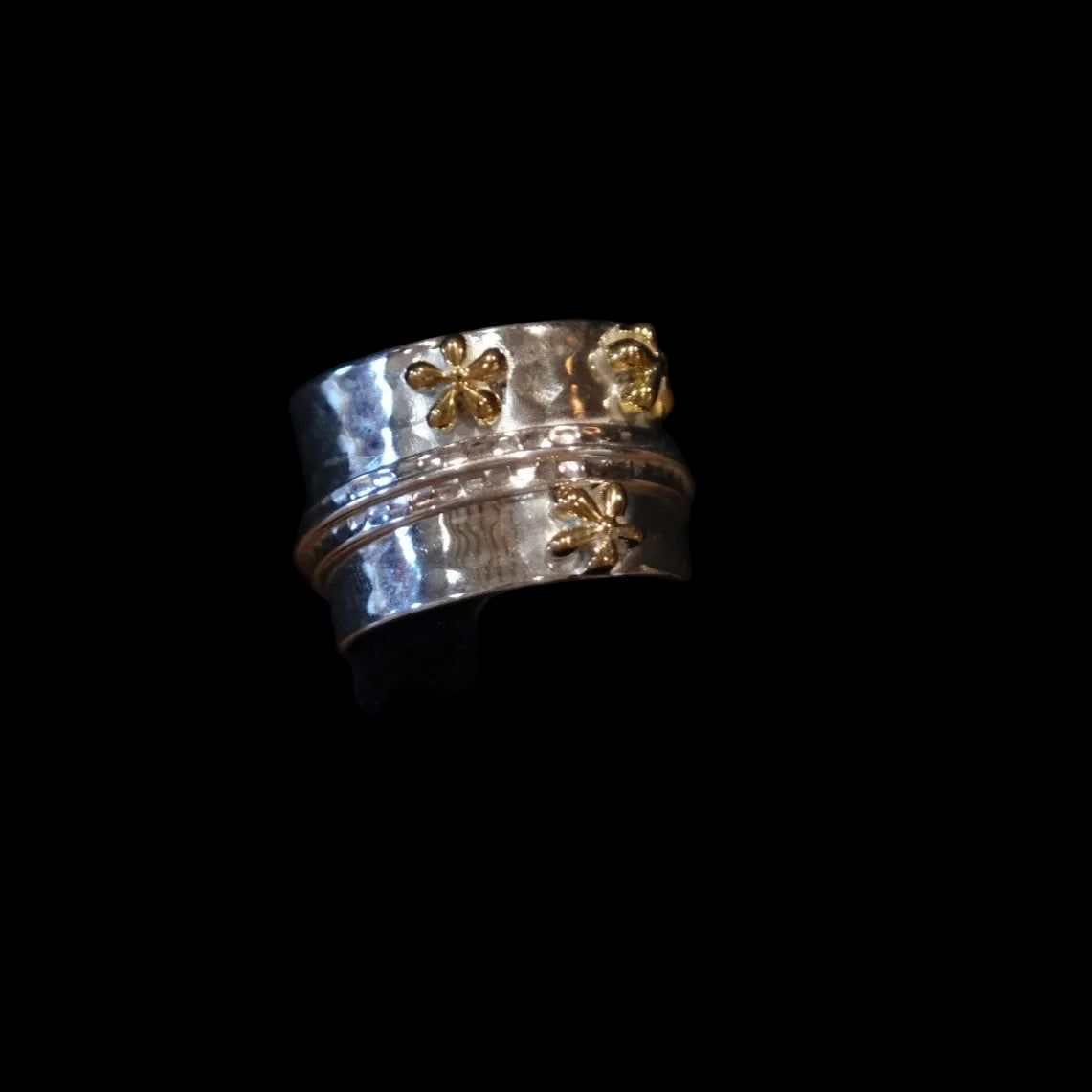 Ritual Broad Spinner Ring with Brass Flowers