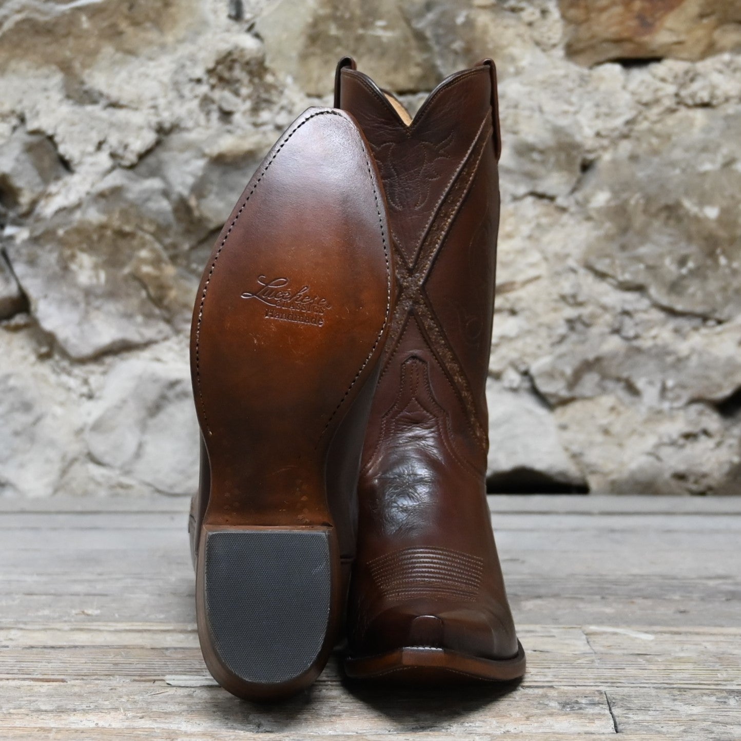 Lucchese Men’s 12-inch classic leather boot in burnished whiskey cowhide with Western heel