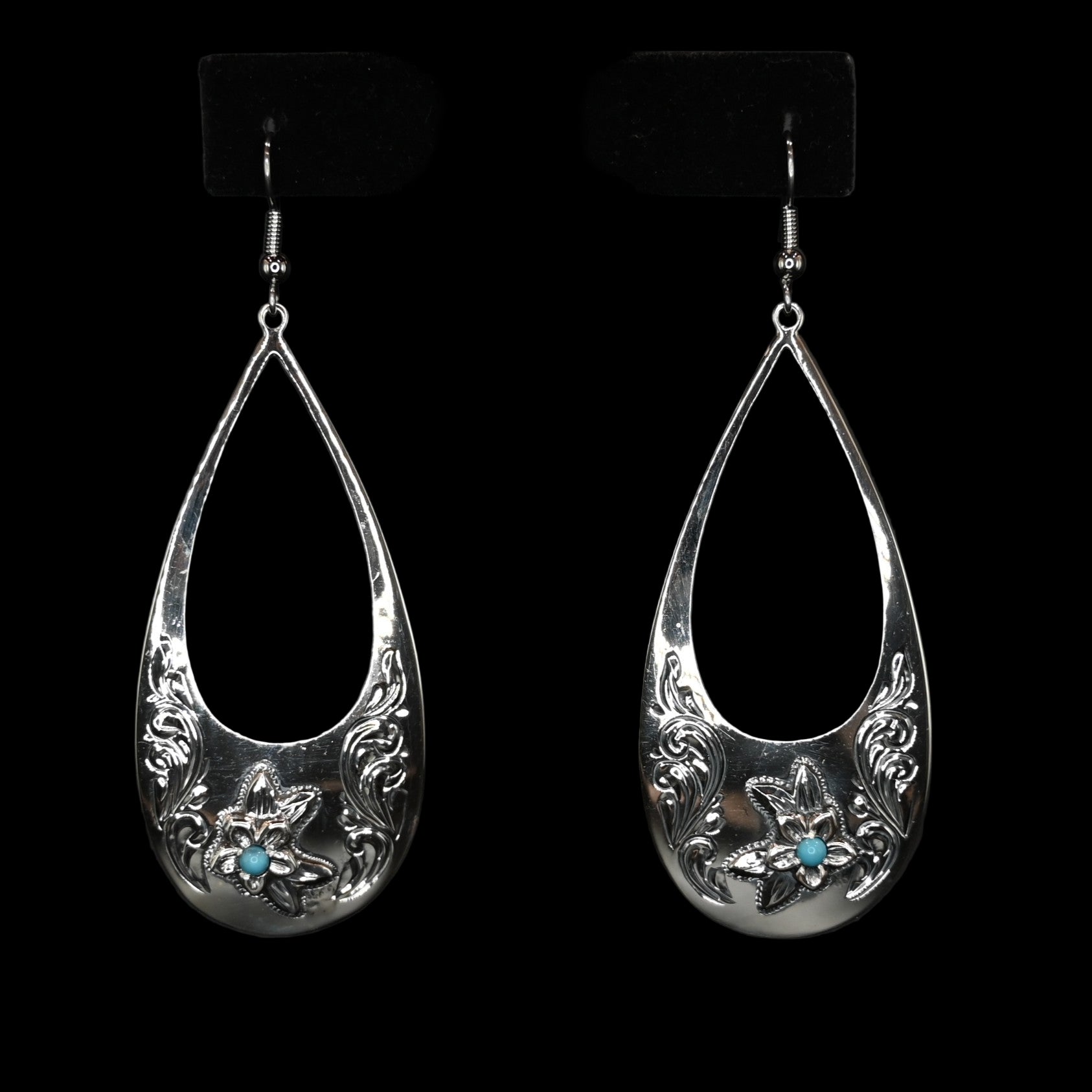 Vogt Silversmiths turquoise blossom teardrop sterling silver earrings with turquoise center