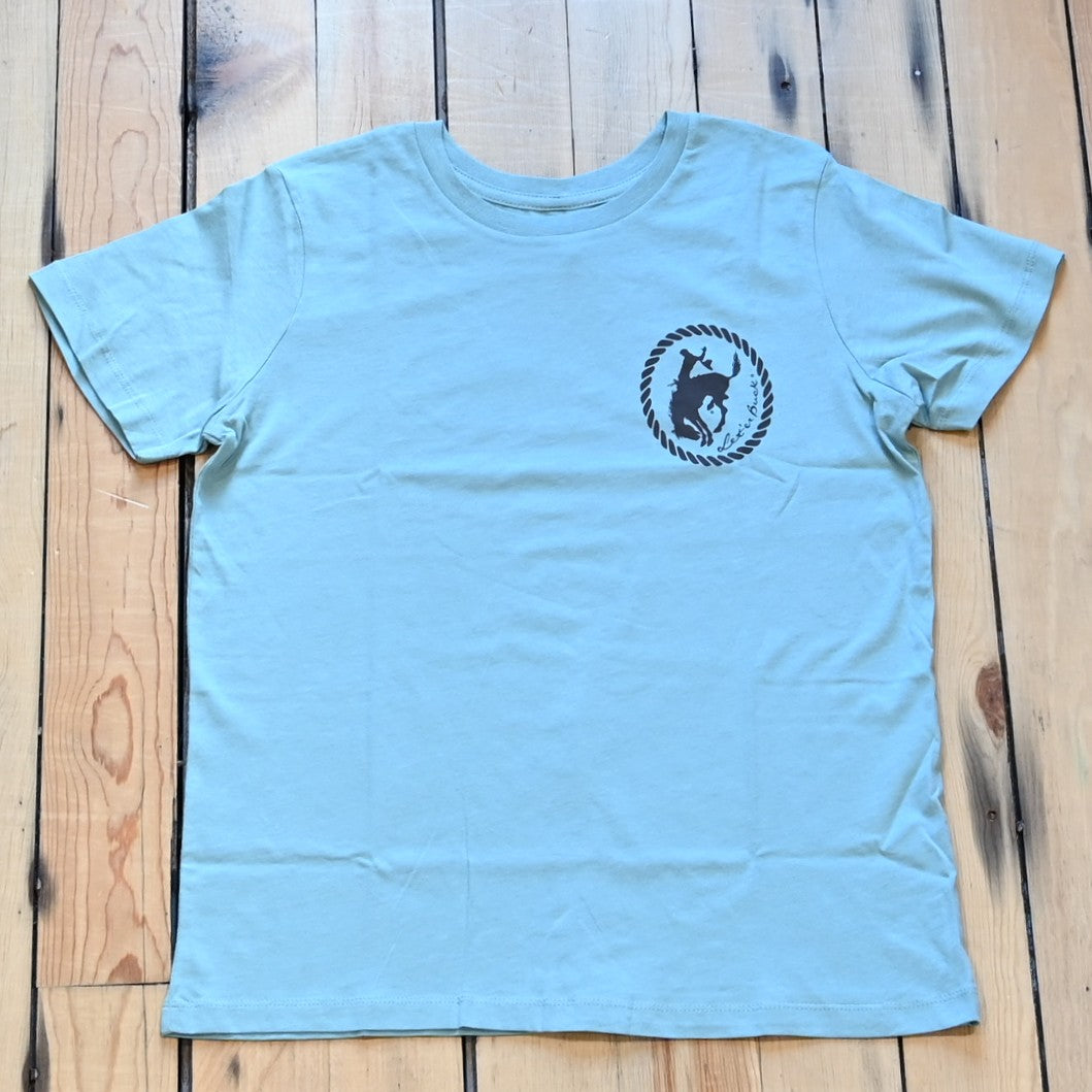 Seafoam Pendleton Whisky Graphic Tee with bold Western graphics, relaxed fit, and logo on front and back