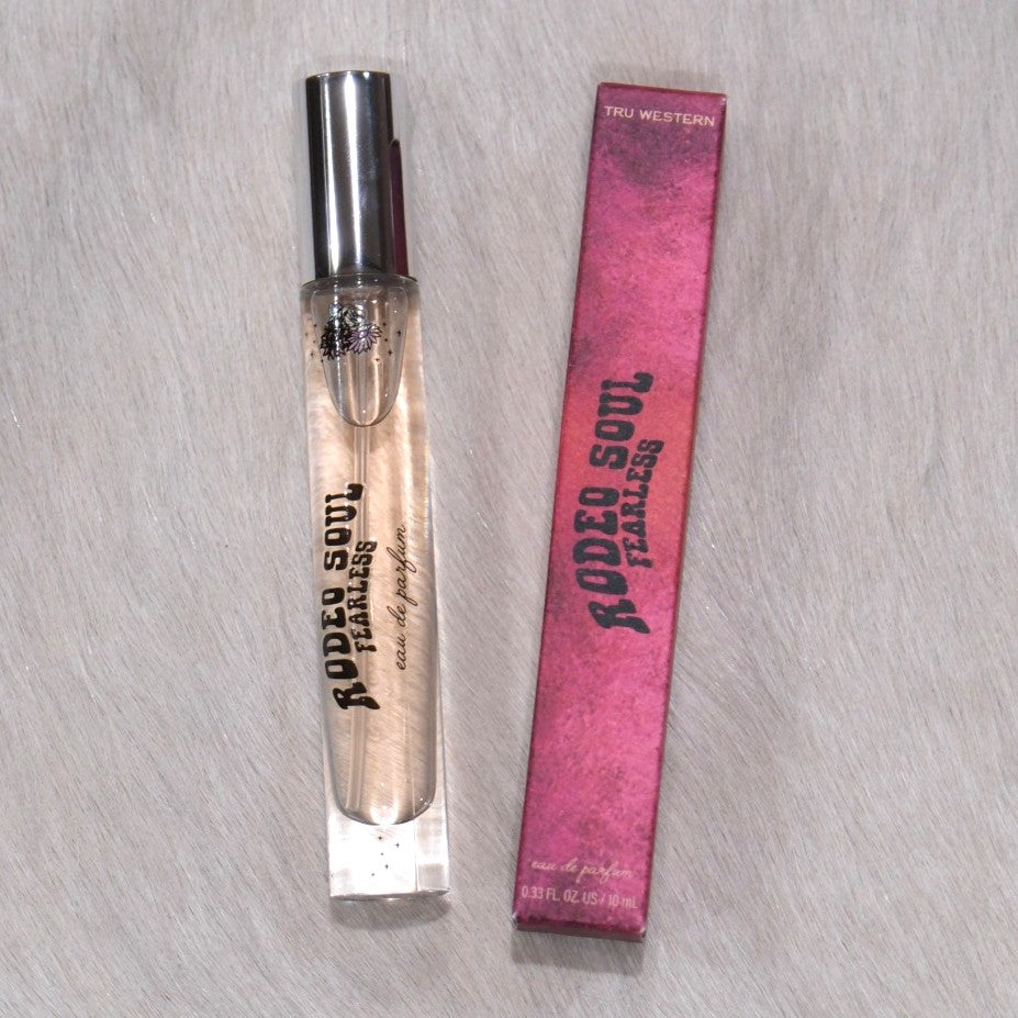 Rodeo Soul Fearless Ladies Purse Spray 10mL travel bottle featuring a sleek and portable design.