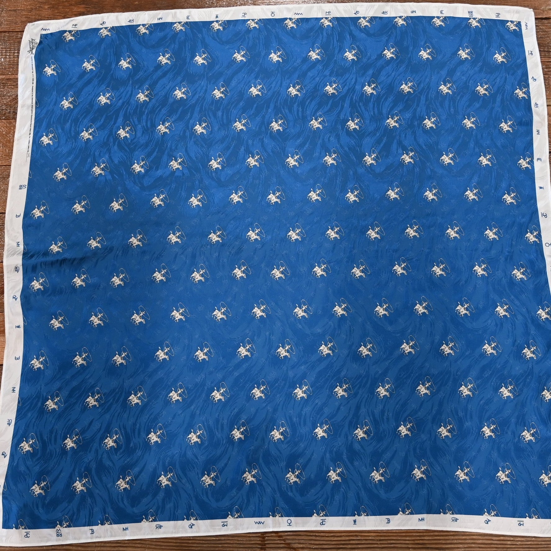 Rockmount denim silk scarf 36x36 with hand-rolled hem and Western jacquard design