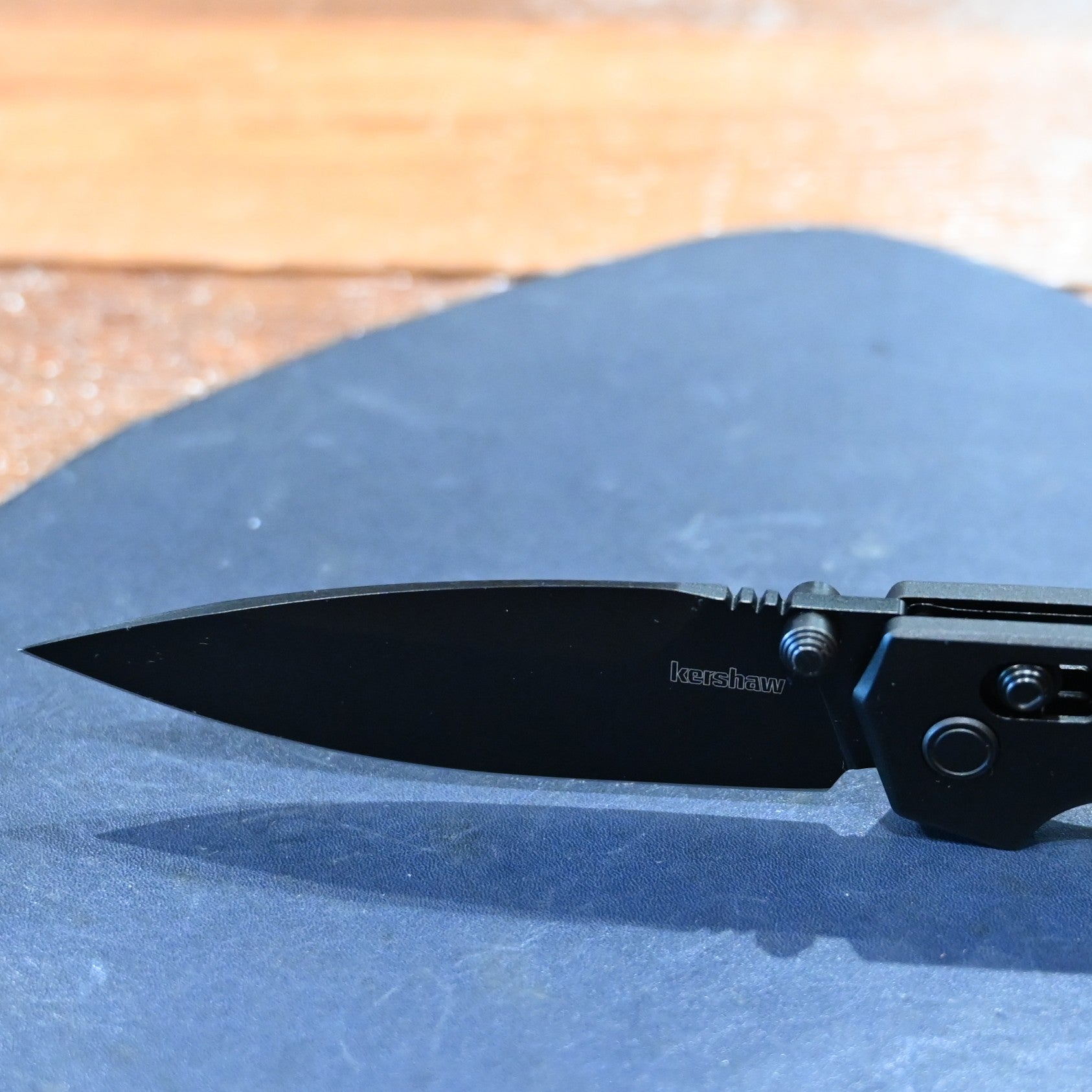 Kershaw Iridium folding knife with black aluminum handle and stonewashed D2 blade