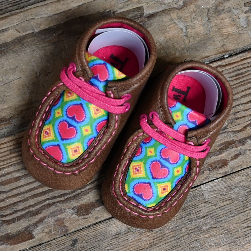Twister Abigale baby bucker boot in brown with pink heart embroidery