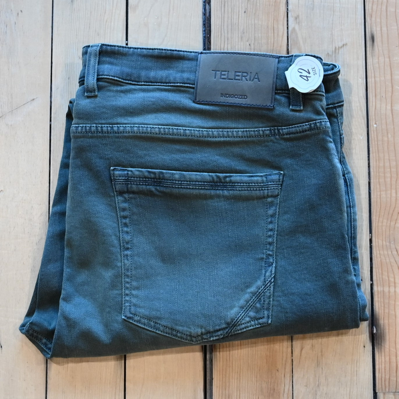 Teleria Zed 5 Pocket Jeans in Loden Green soft Italian olive denim with classic five-pocket design