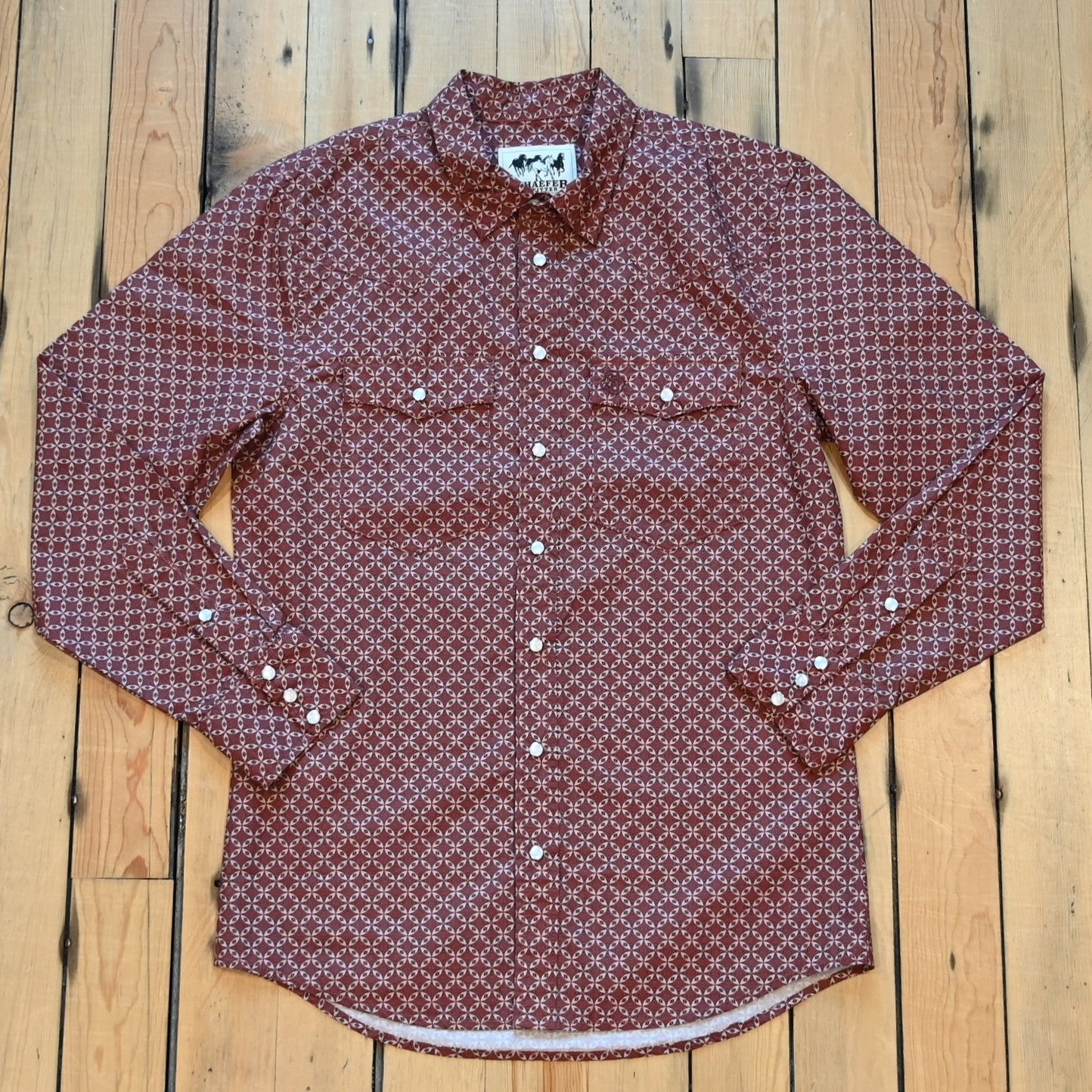 Rock Springs Grandstand Cotton Snap Shirt with pearl snaps, double chest pockets, Western yokes, and embroidered “SO” logo