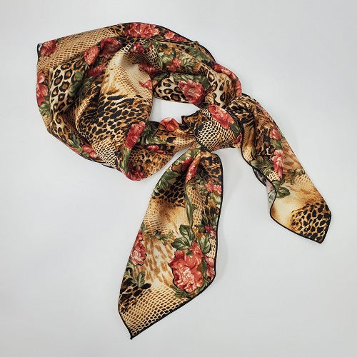 Cowboy Images Charmeuse Exotic Roses Wild Rag 36x36 with floral and leopard print