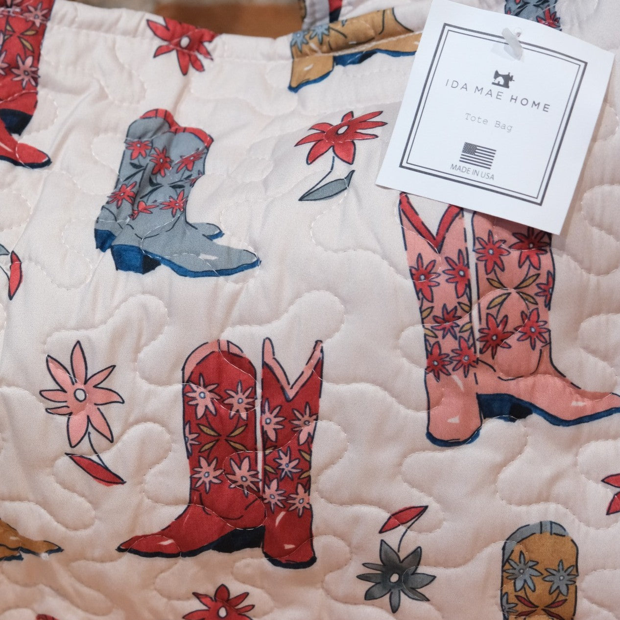 Ida Mae Home - Daisy Boots Linen Quilted Tote Bag