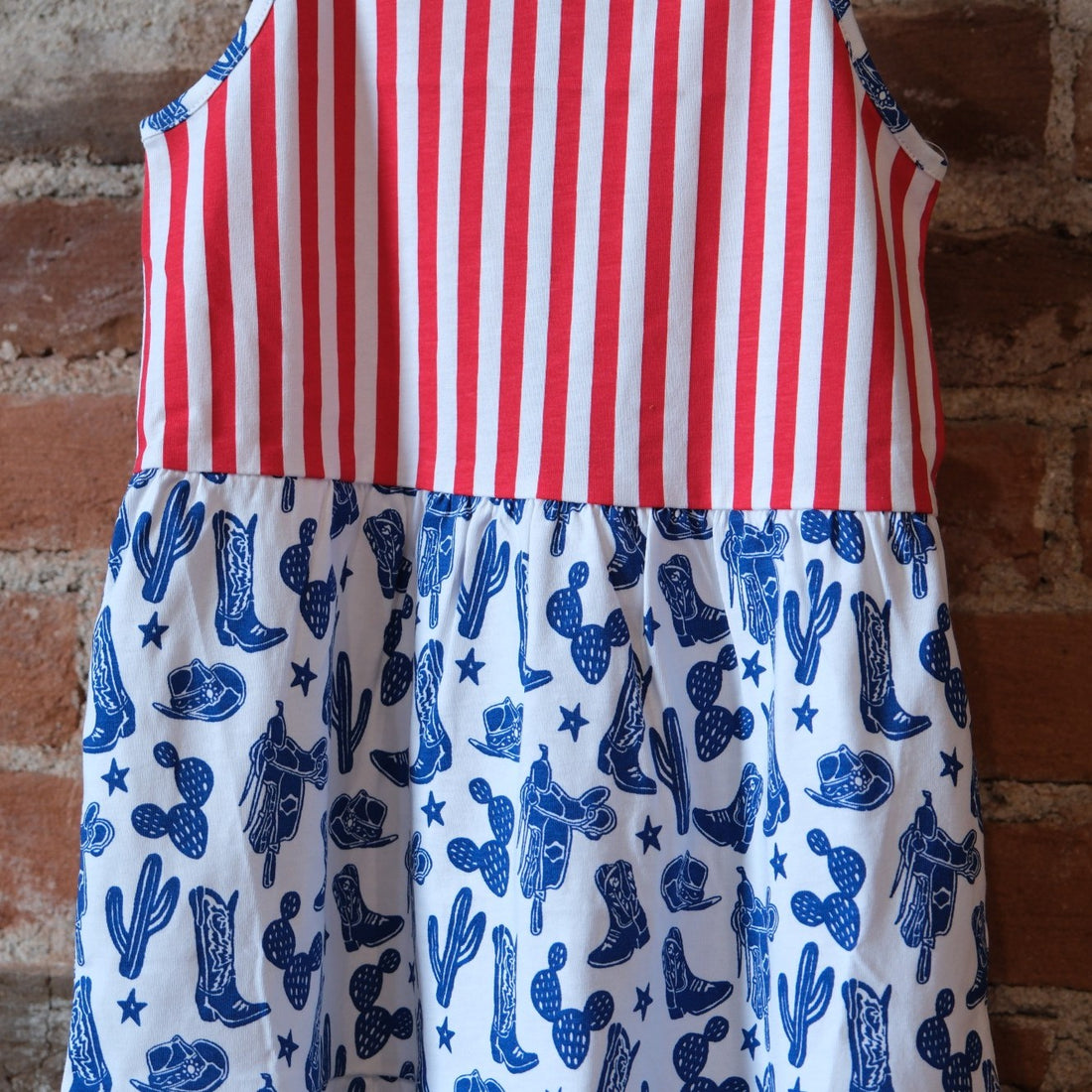 Wrangler Girls Red, White, and Blue Boot Print Tiered Dress