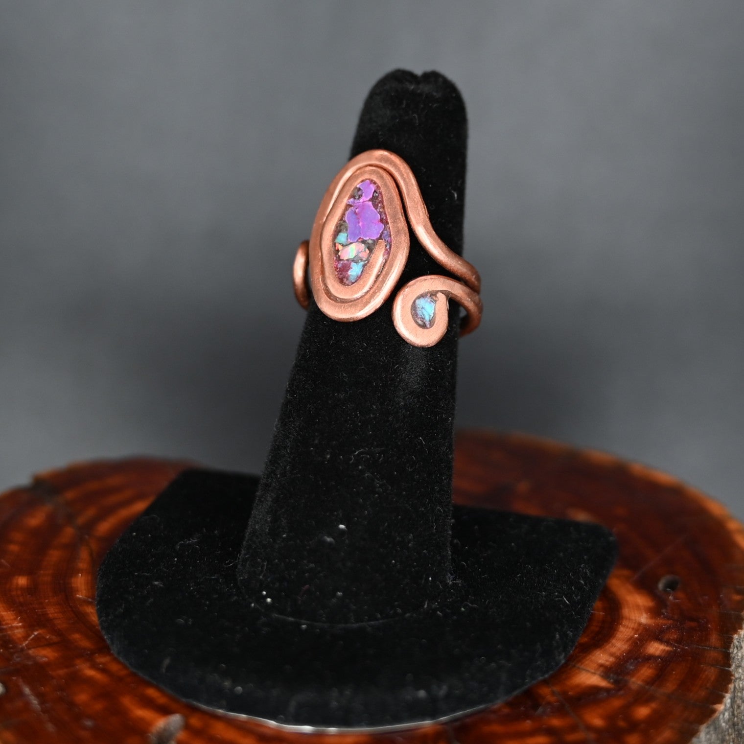 Jeanie Chadwick Jewelry Copper Custom Large Gem Ring with assorted gemstone centerpiece, handmade artisan design