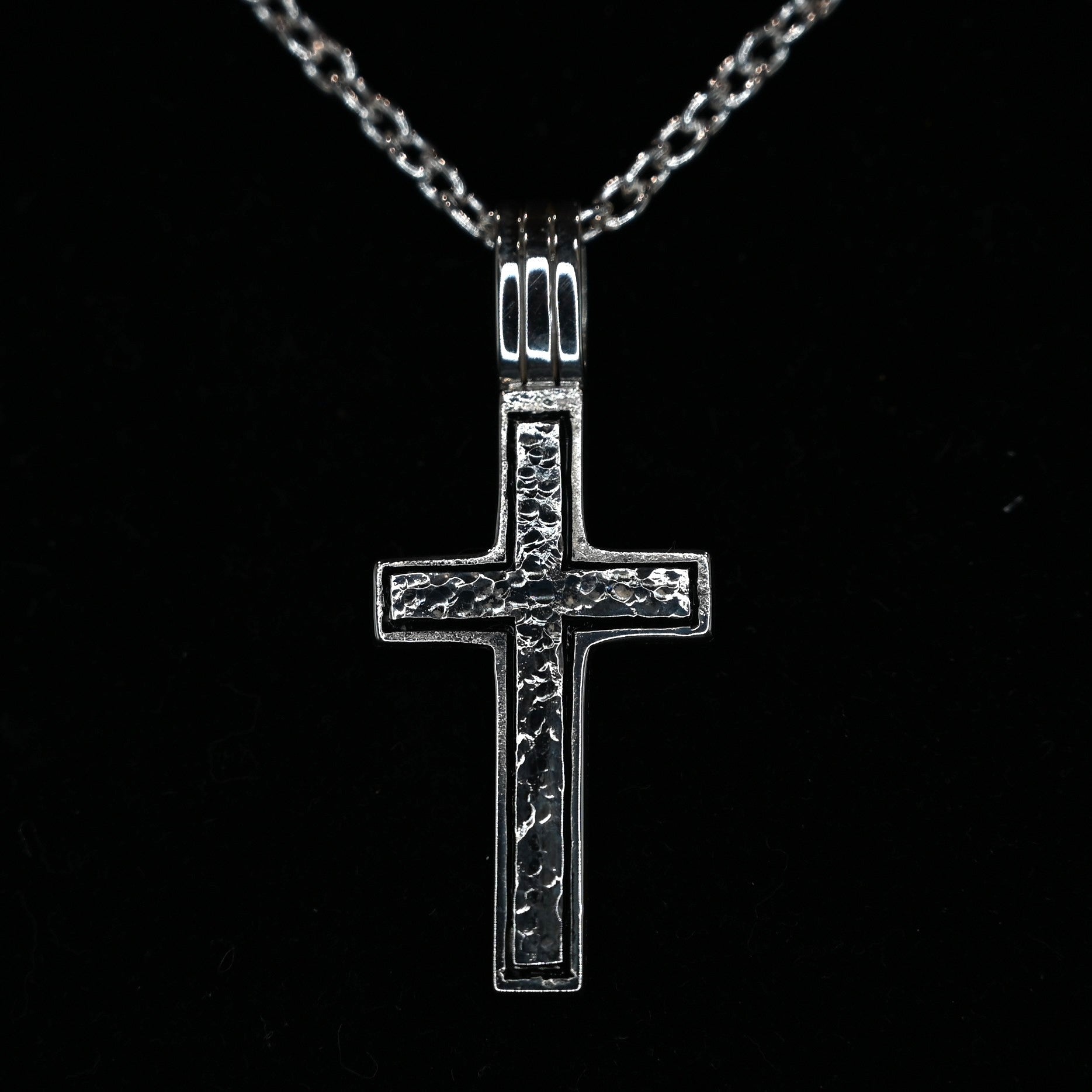 Vogt Silversmiths San Antonio Cross pendant in sterling silver, hammered design