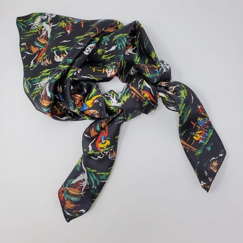 Cowboy Images Charmeuse Retro Cowboy Black Wild Rag 36x36