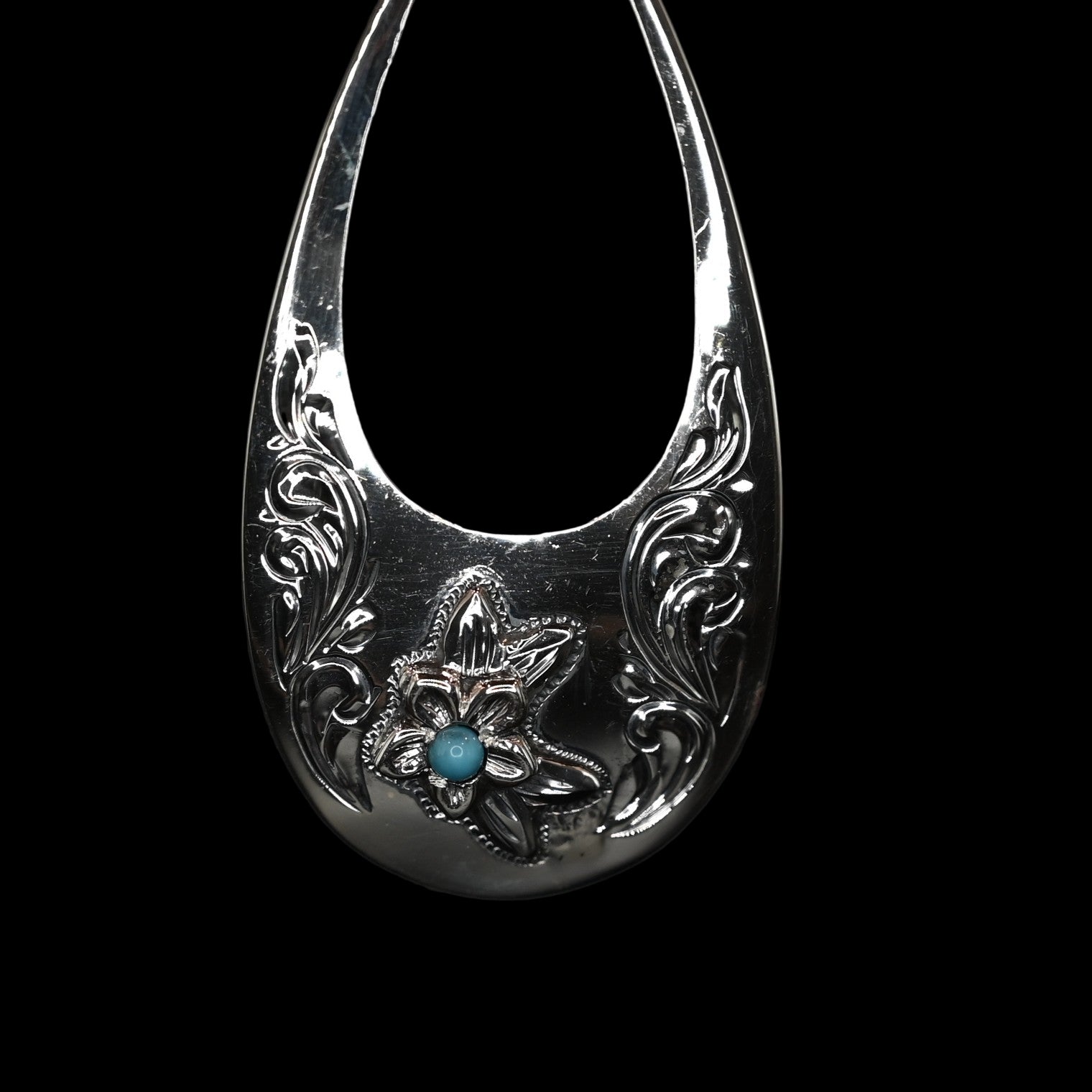 Vogt Silversmiths turquoise blossom teardrop sterling silver earrings with turquoise center