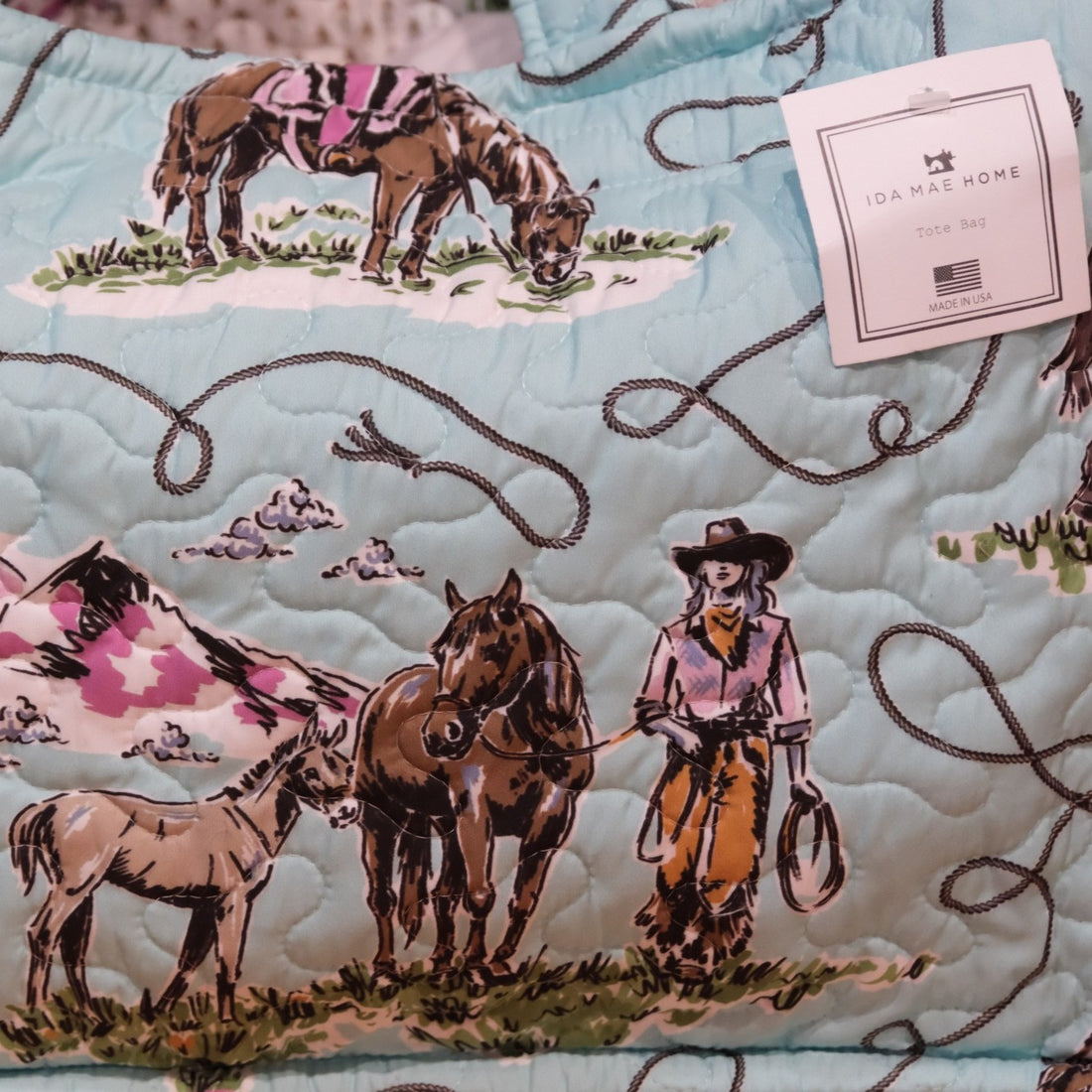 Ida Mae Home - Sierra Cowgirl Light Turquoise Quilted Tote Bag