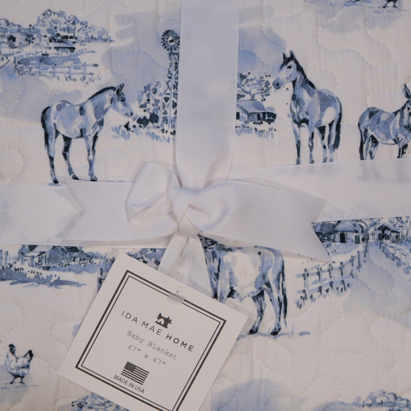 Ida Mae Home - Donkey Toile Blue Baby Blanket