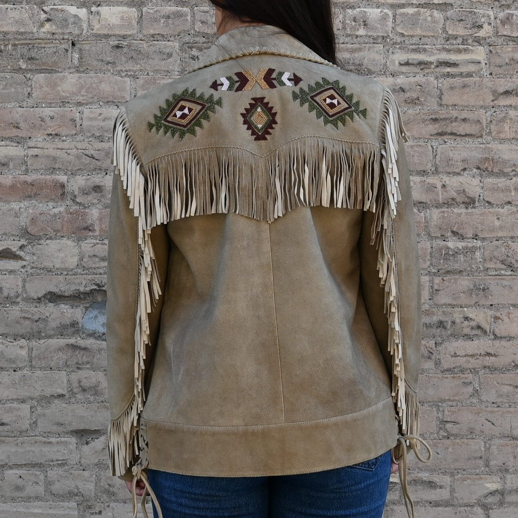 Double D Ranch Ennis Goat Suede Fringed Jacket with Beading