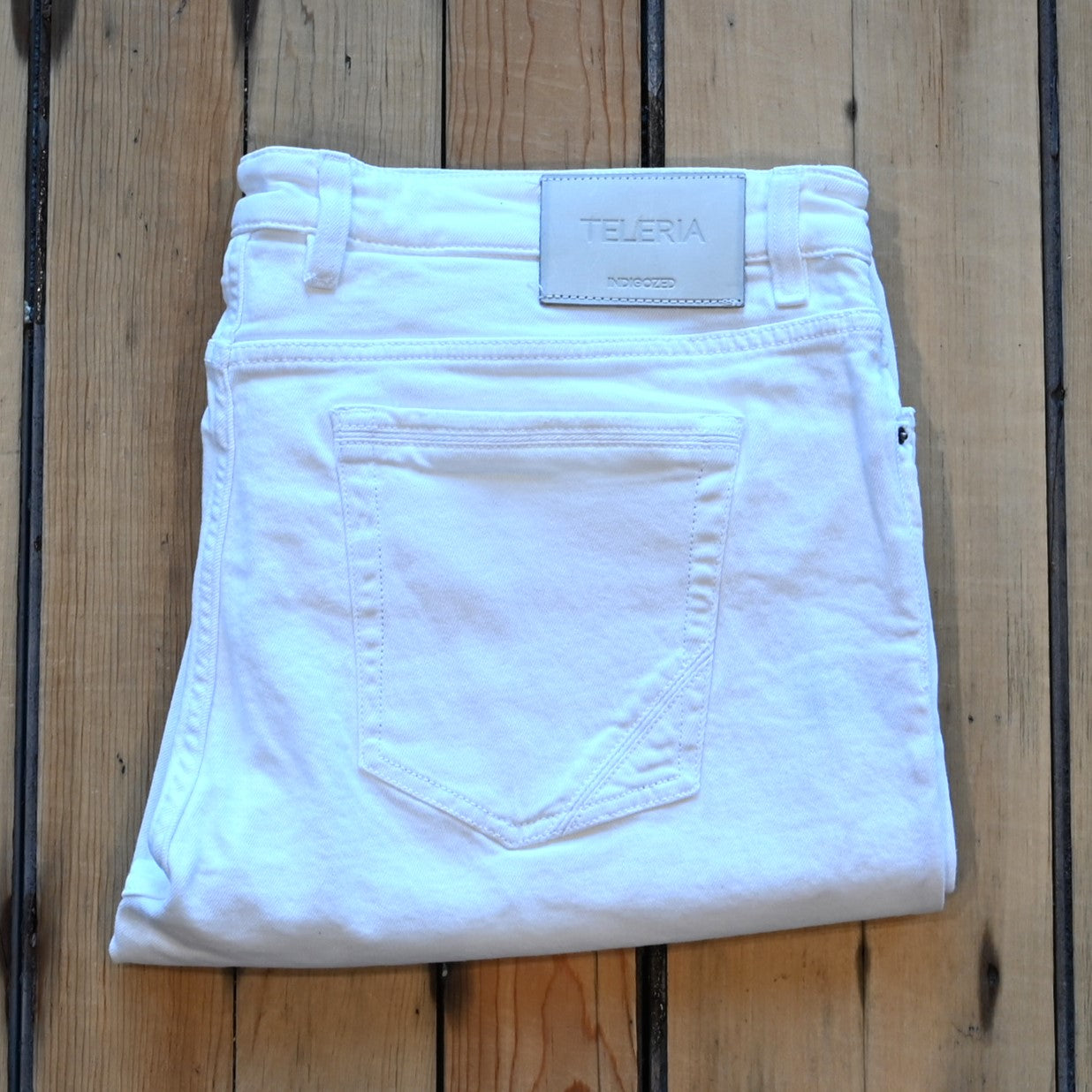 Teleria Zed 5 Pocket Jean in Blanco soft Italian white denim with modern five-pocket design