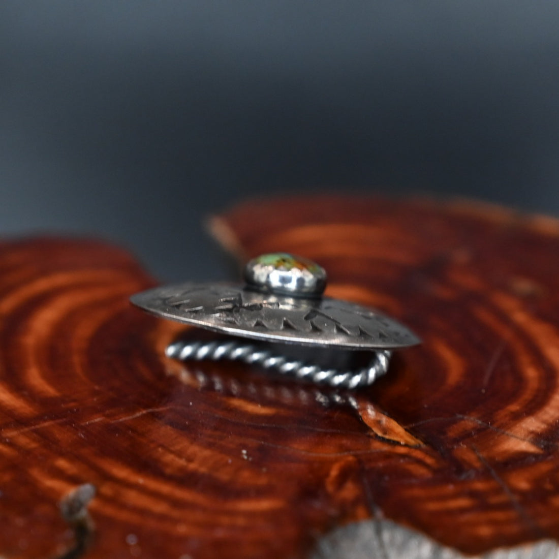 Calico Rose Tendoy sterling silver ponytail cuff with 8mm Kingman turquoise stone, handmade in Montana