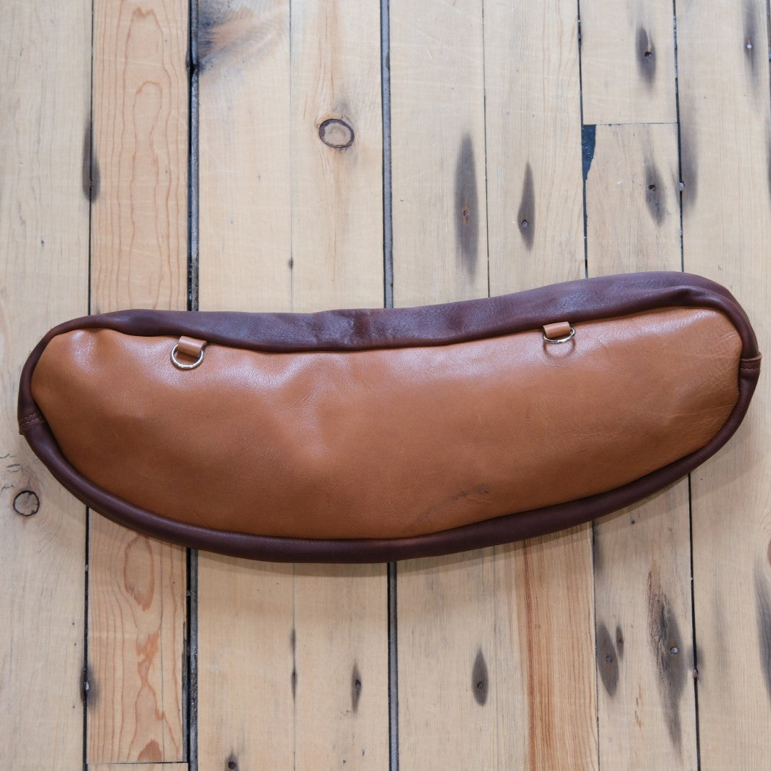 K Bar J Leather Cantle Bag in Carmel and Brown showing the rich leather