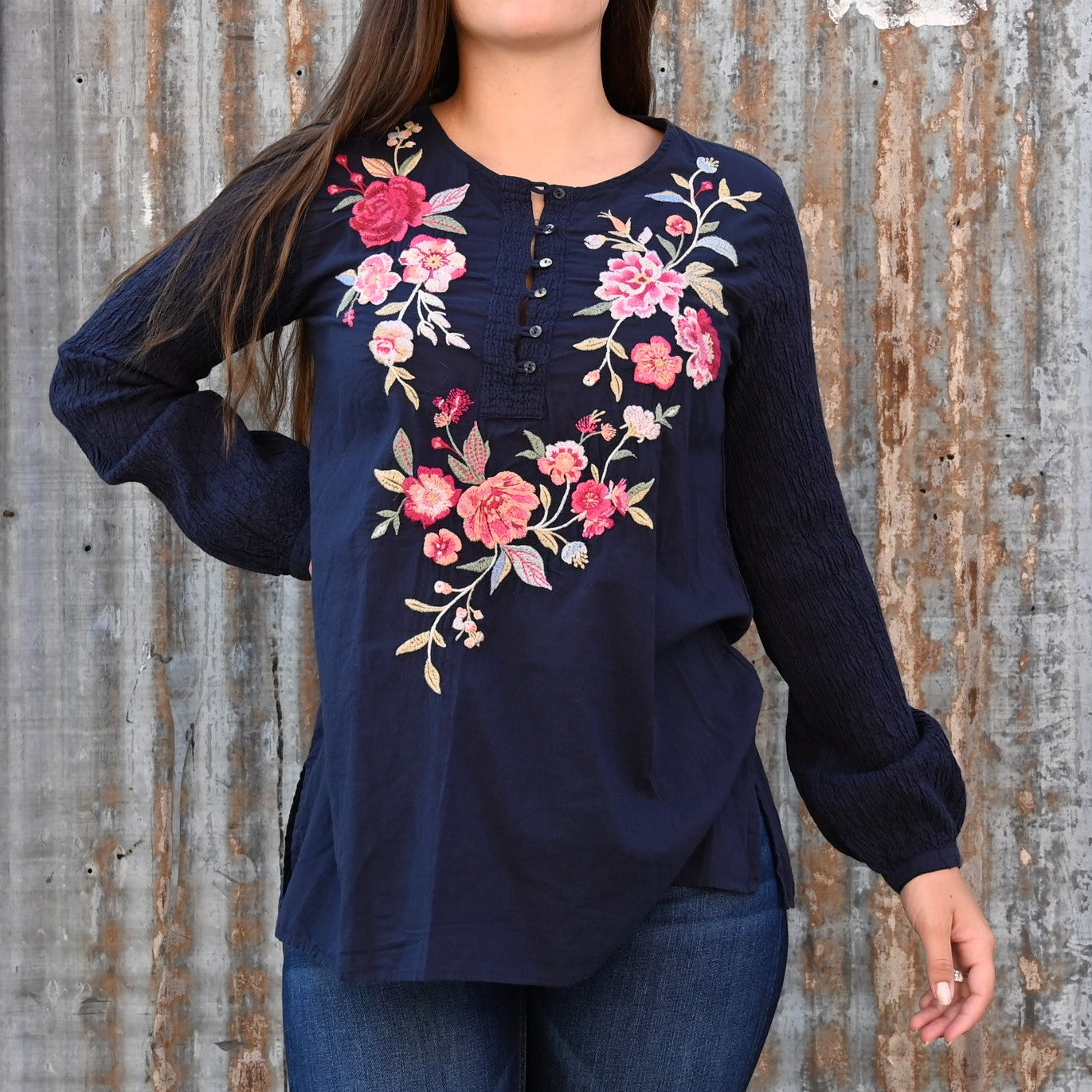 Johnny Was Sonya Popover Blouse – Granite Blue
