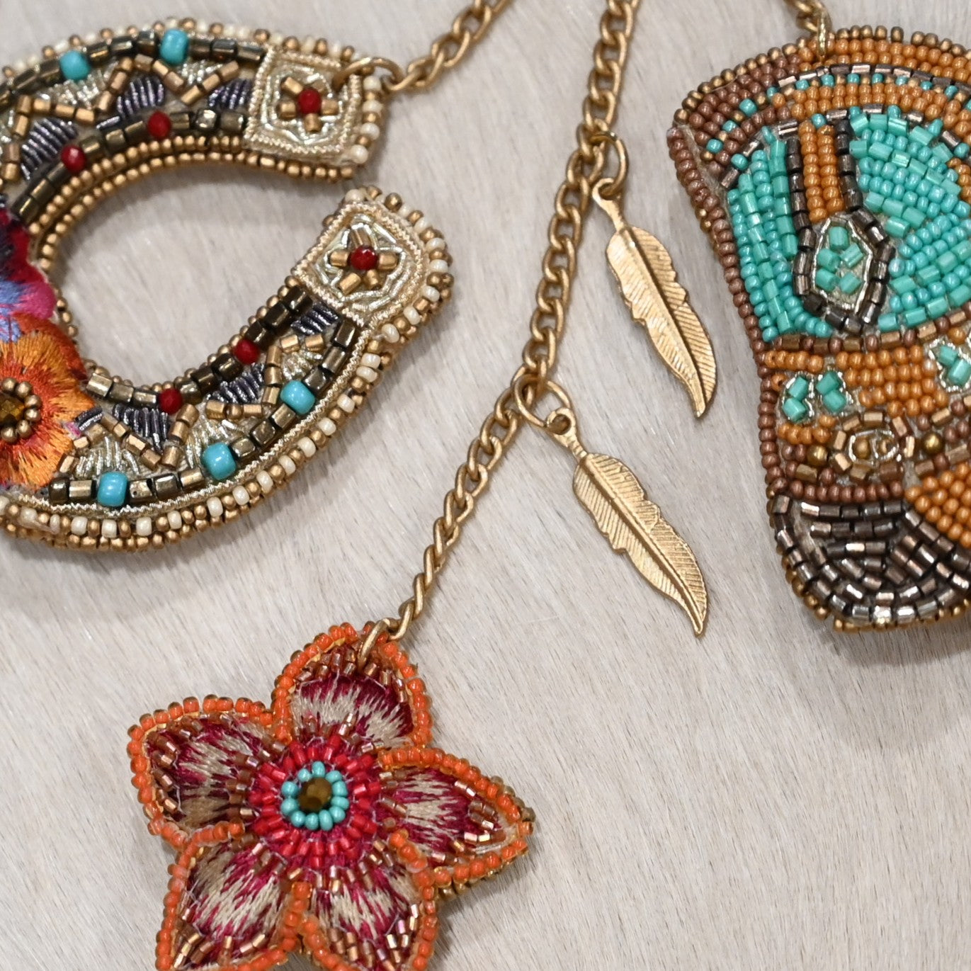 Mary Frances high noon charm with beaded boot and horseshoe accessory