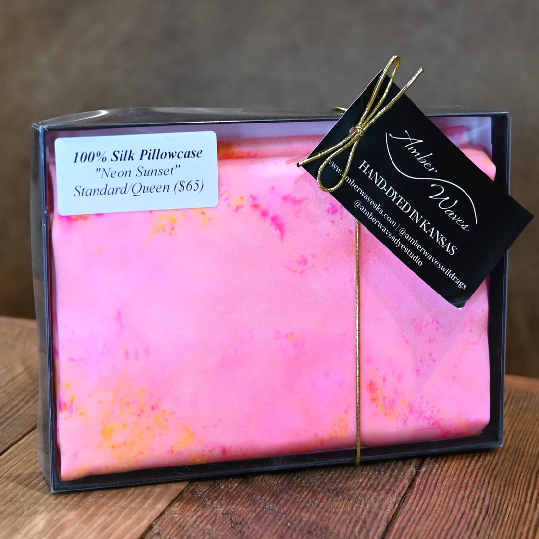 Amber Waves Queen Silk Pillowcase Hand Dyed in Neon Sunset