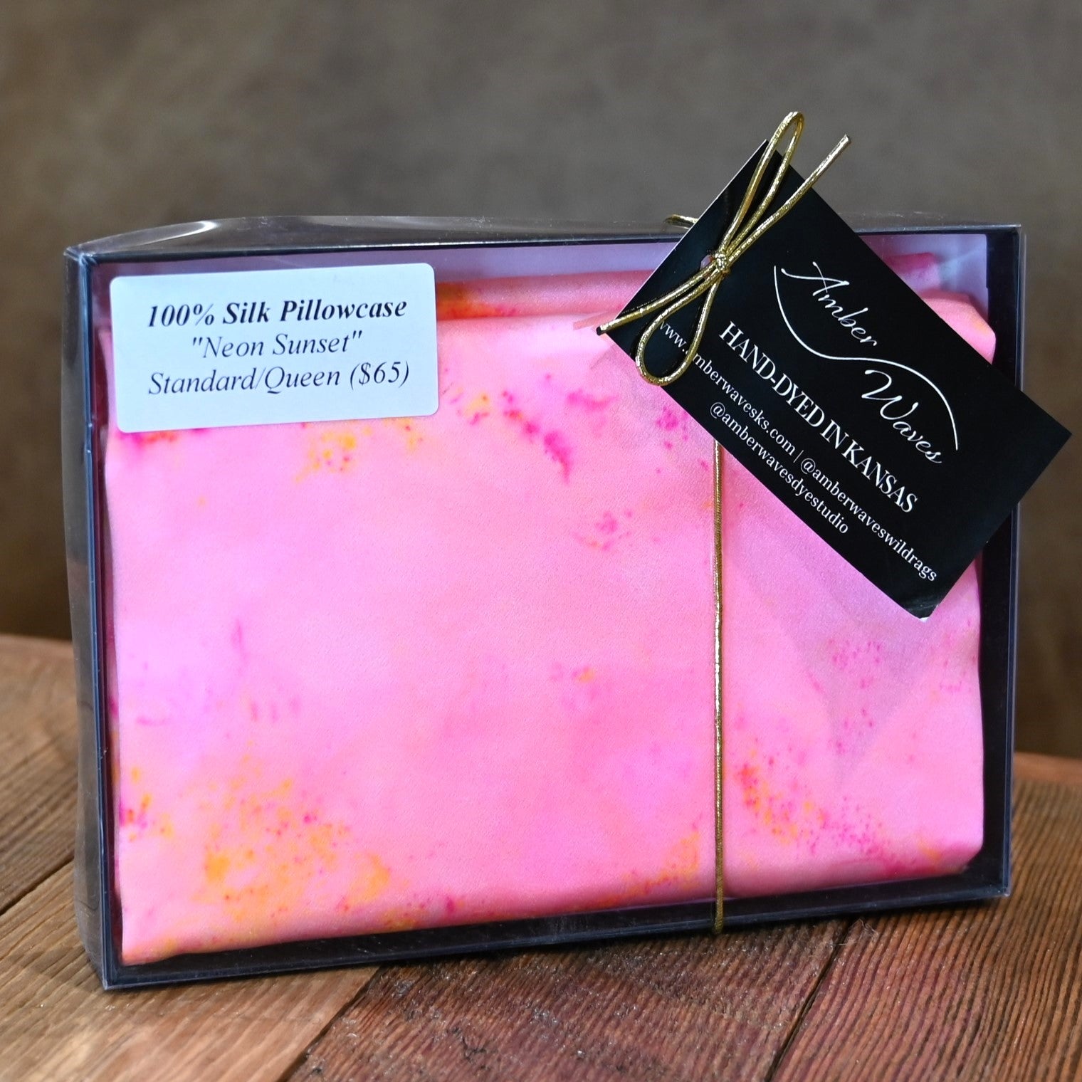 Amber Waves Queen Silk Pillowcase Hand Dyed in Neon Sunset