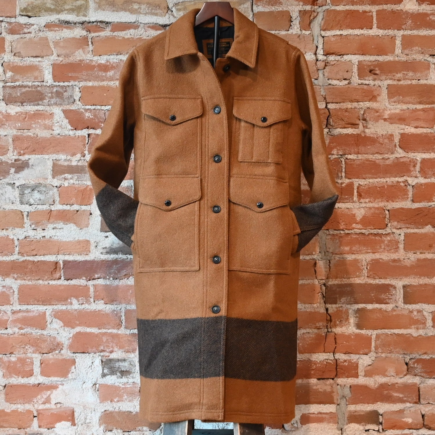 Filson - Ladies Wool Long Cruiser Coat (Whiskey/Black Stripe