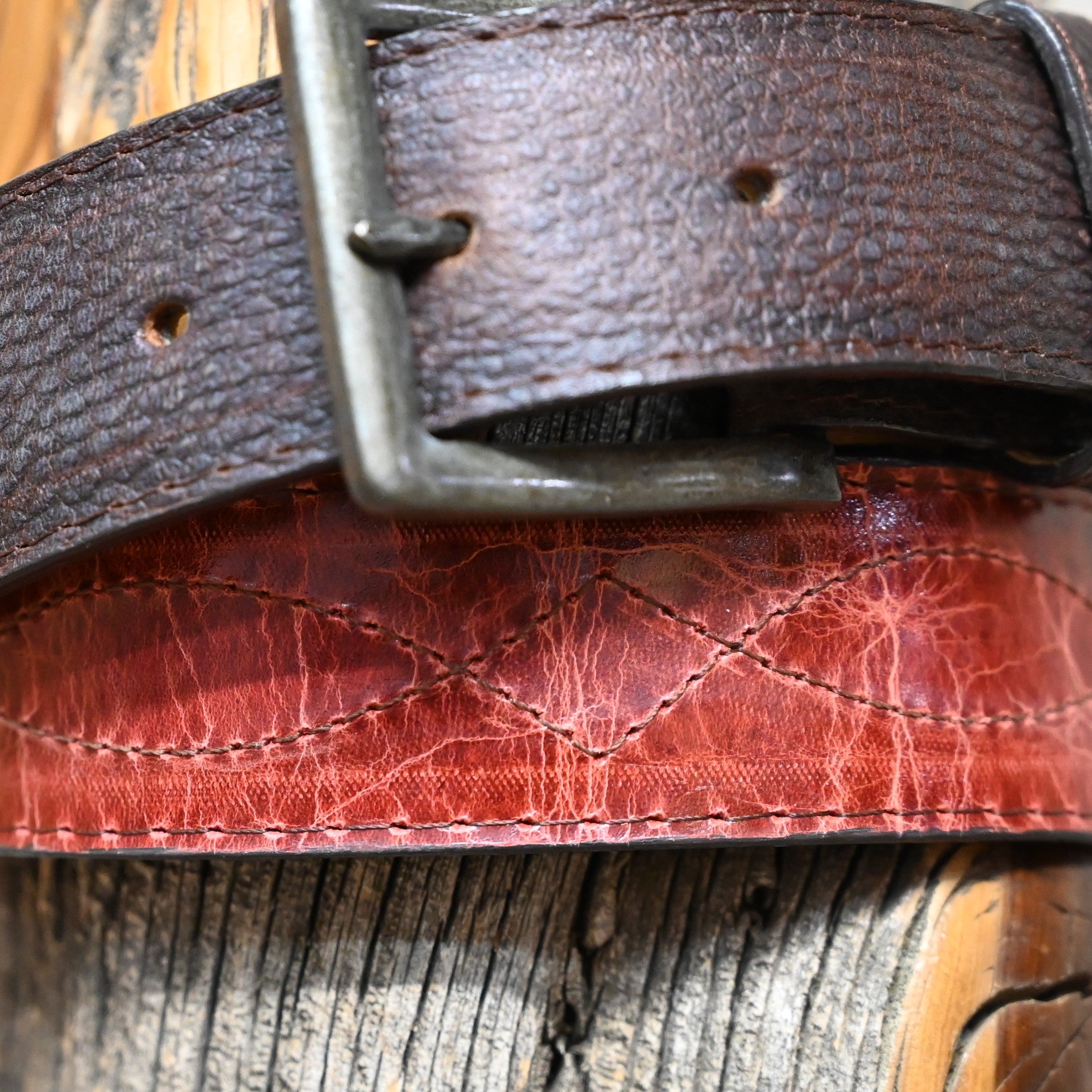 Hondo Brown Oil-Tan leather belt with Red Volcano inlay designed to match Hondo Boot 1824