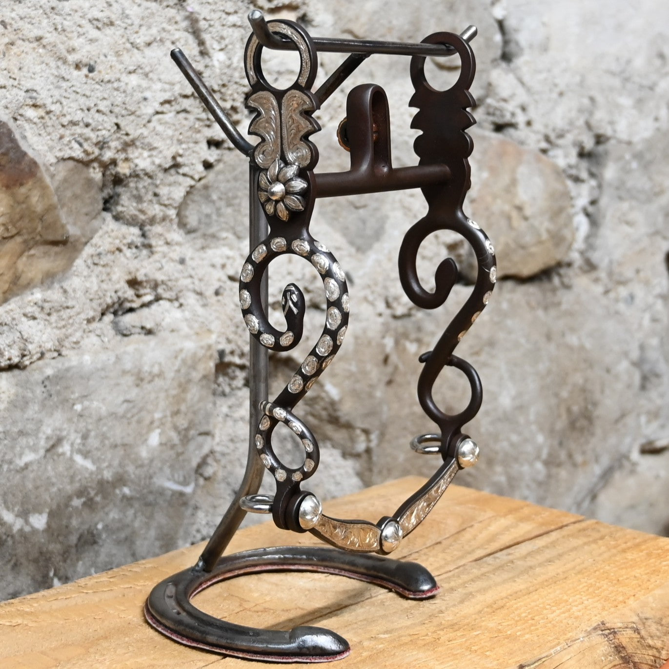 JT Silversmiths Daisy and Snake bit with patina finish and silver inlay, daisy & snake motifs