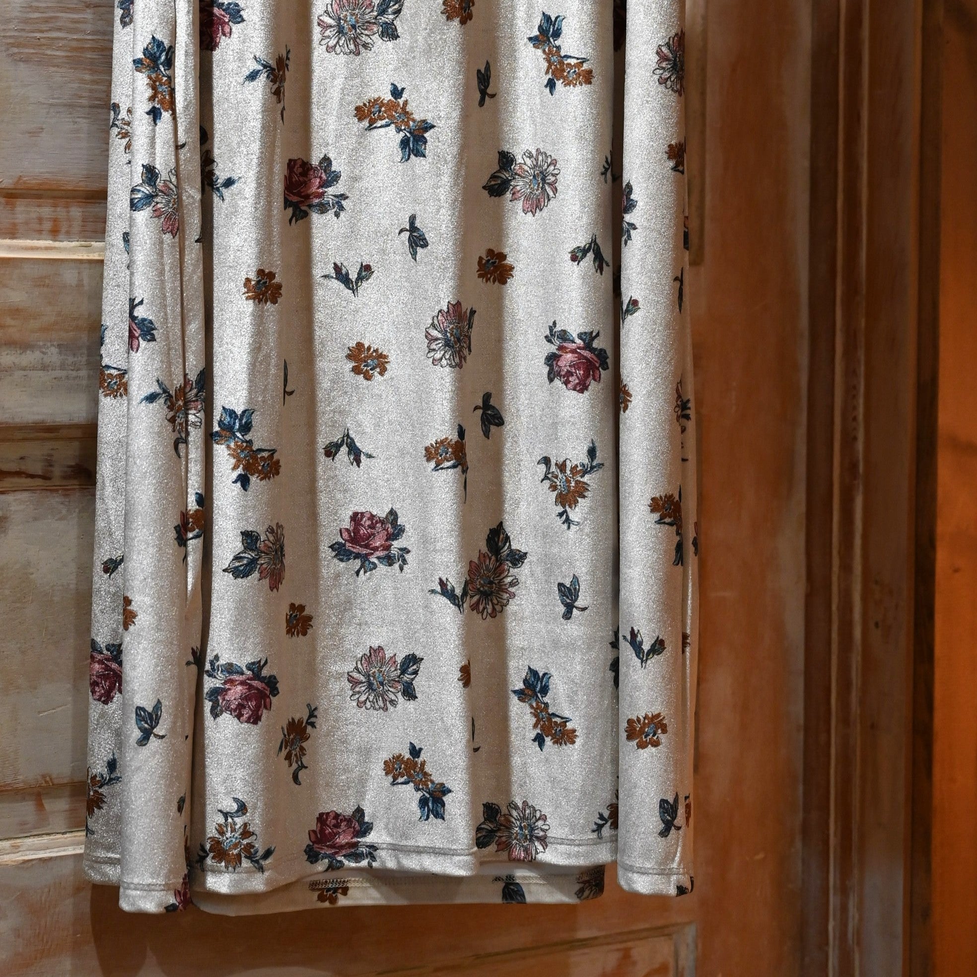 Cream velvet maxi skirt with floral print, Tasha Polizzi Niko design