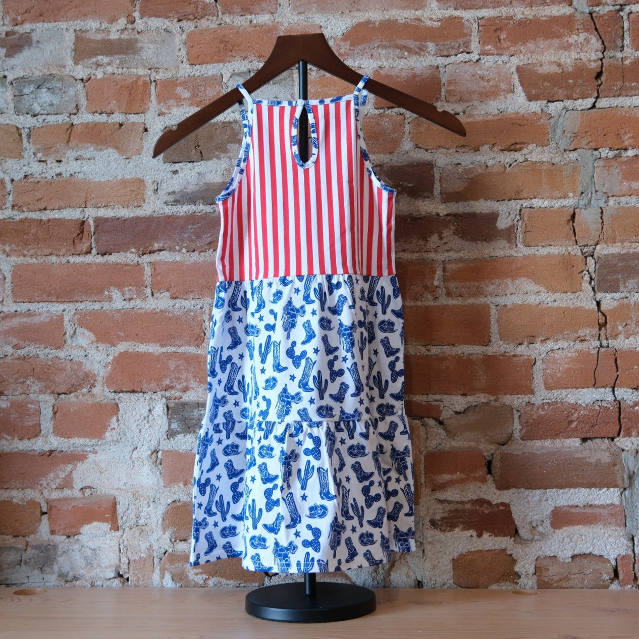 Wrangler Girls Red, White, and Blue Boot Print Tiered Dress