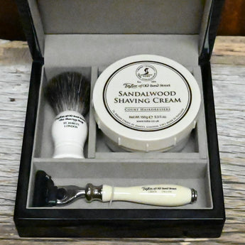 Taylor of Old Bond Street Sandalwood shaving gift set with bowl brush and razor