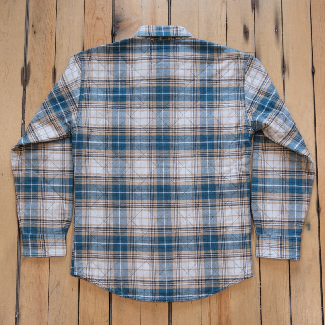 Filson Insulated Flannel Jac-Shirt in Teal and Khaki Plaid.