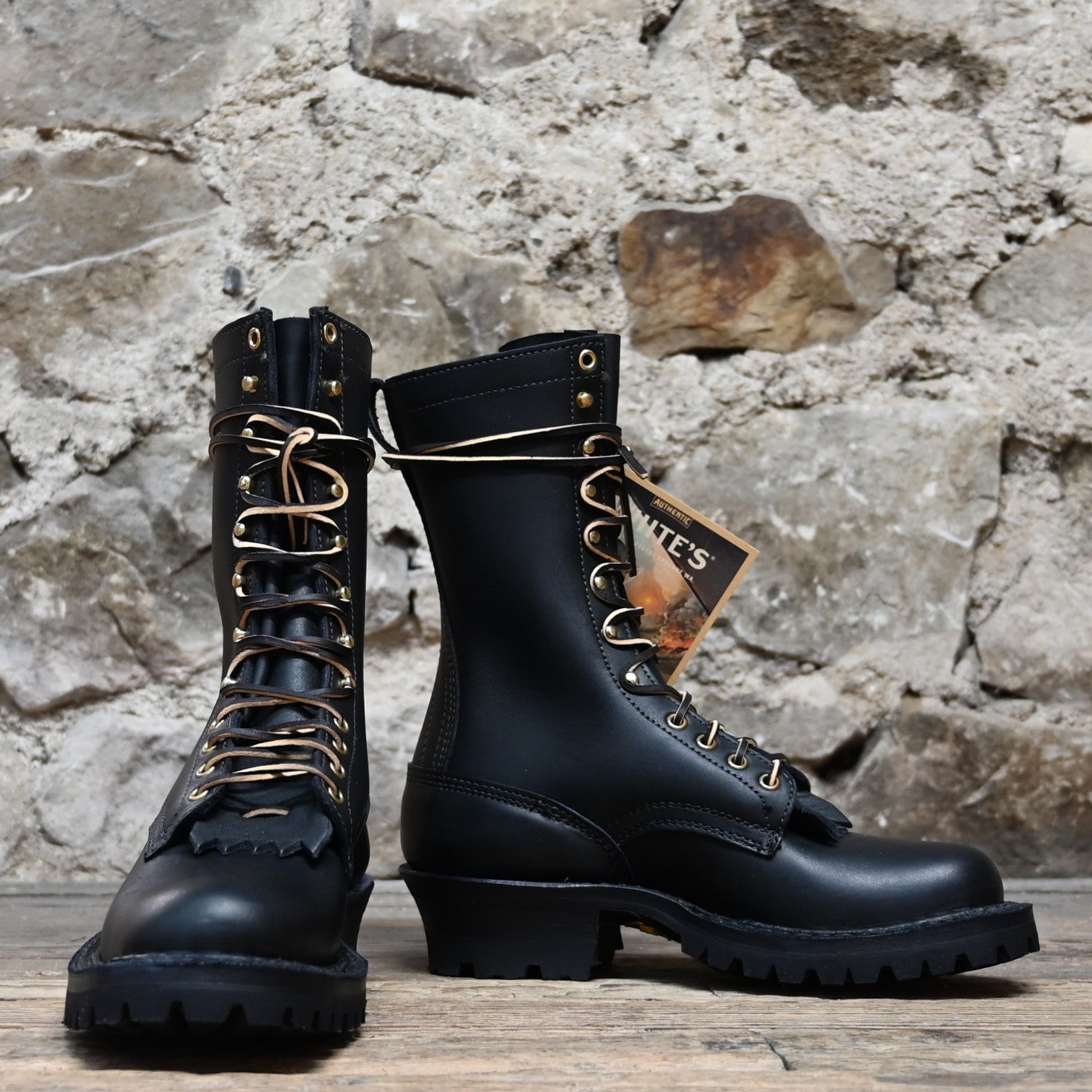 View of White’s 10″ Original Smokejumper logger-style boot with Vibram Fire & Ice sole and hand-sewn stitchdown upper